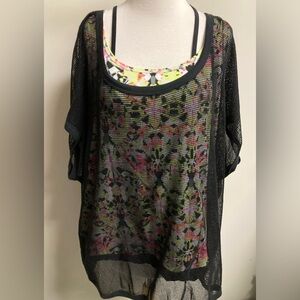 Lane Bryant Black Mesh Floral Overlay top set